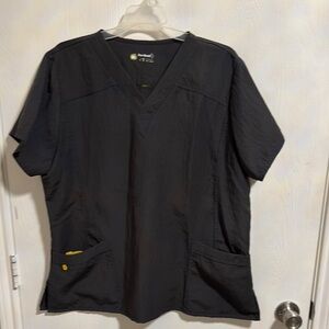 Four-Stretch Women’s XL Scrub Top Nursing Short Sleeve Pockets V-Neck Gray Comfy